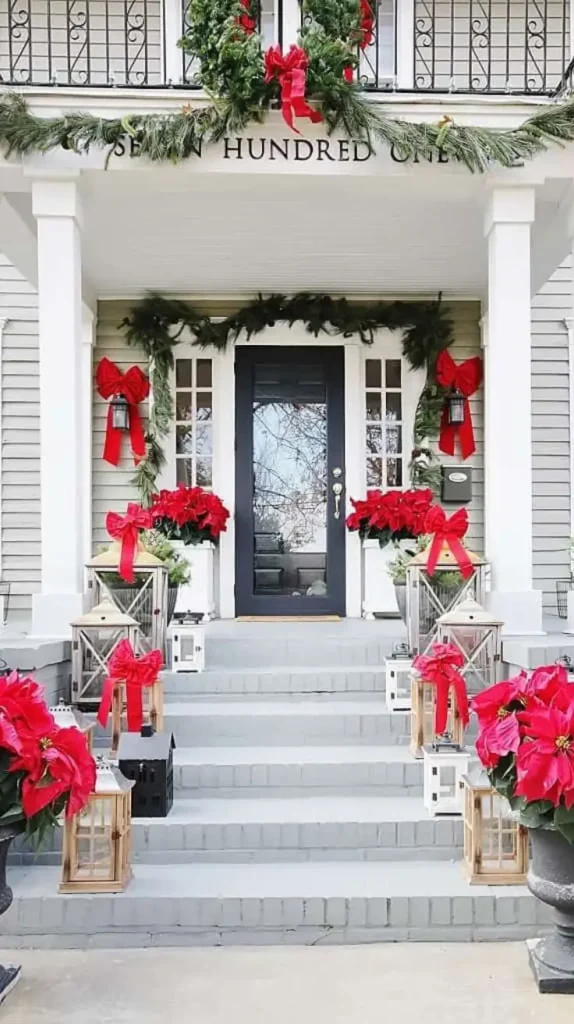 Traditional Lantern Lit Christmas Porch
