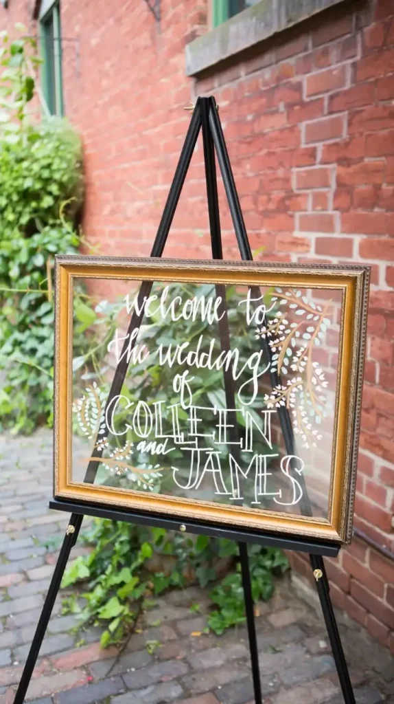 Glass Welcome Sign With Romantic Handwritten Script Glass Welcome Sign With Romantic Handwritten Script