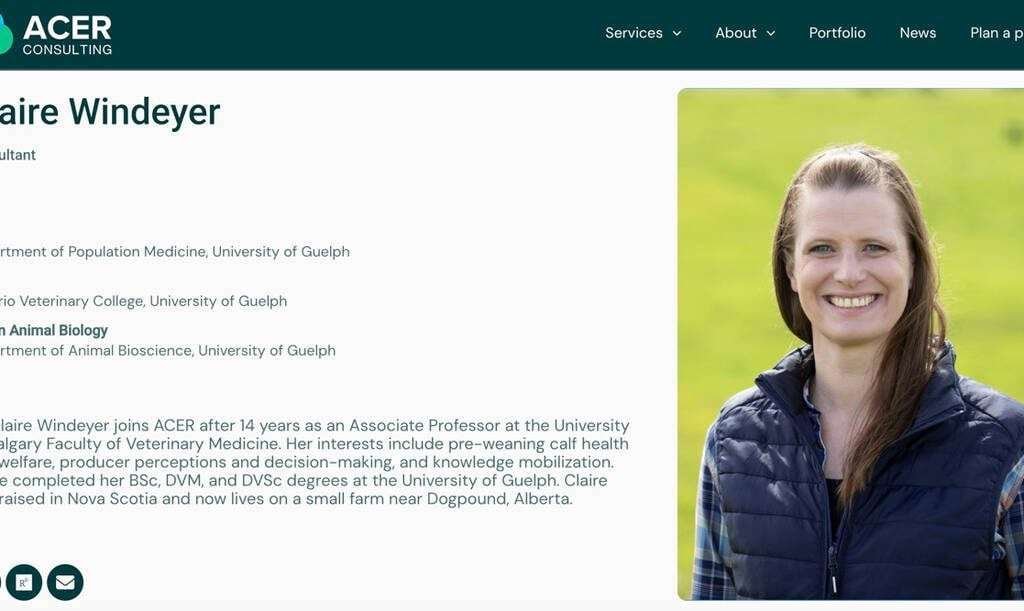 Claire Windeyer, a vet who lives north of Calgary, works for ACER Consulting, an Ontario firm that specializes in research, communication and training for the health and welfare of livestock | ACER screenshot