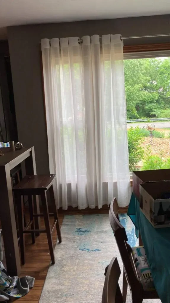 Very Small Living Room flowing curtains