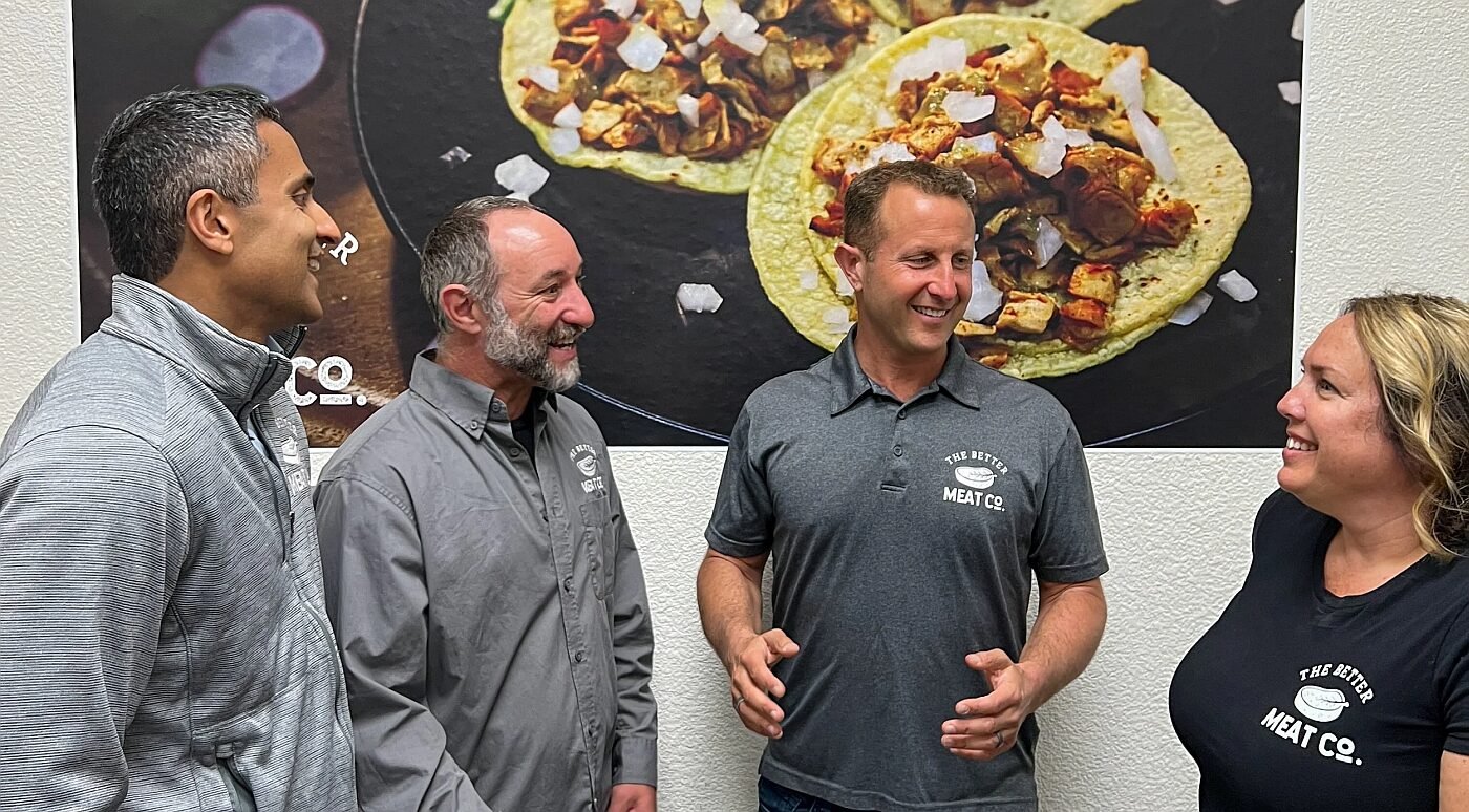 L-R: Nikhil Prashar (CFO), Moran Farhi (EVP, tech), Paul Shapiro (CEO), and Andrea Choe (VP, ops). Image credit: The Better Meat Co