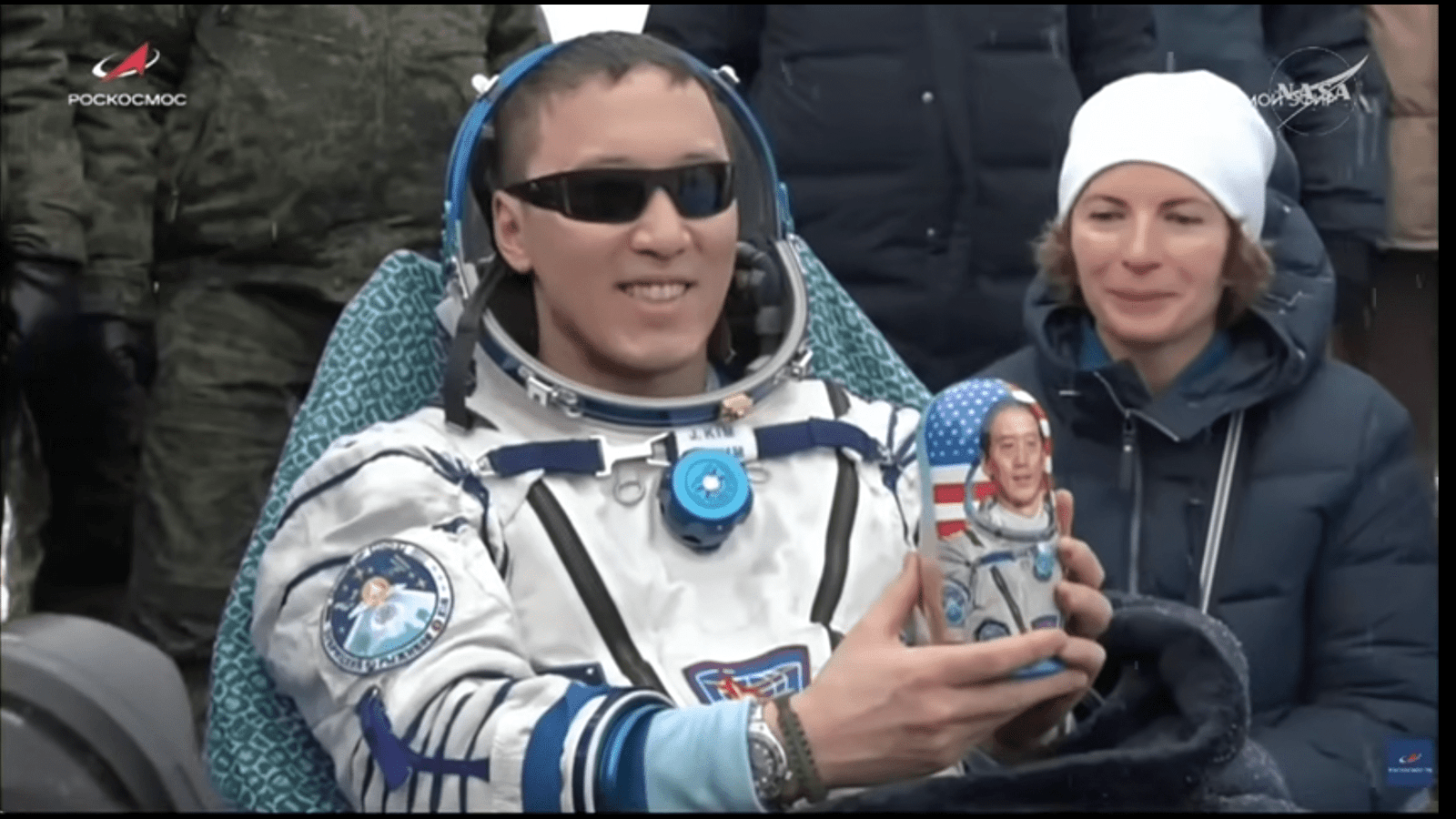 NASA astronaut Johnny Kim shows off the Matroyshka (stacking) doll he received upon his return to Earth Dec. 9, 2025. Kim and his crewmates landed safely aboard their Soyuz MS-27 spacecraft on the steppe of Kazakhstan, southeast of the town of Dzhezkazgan.