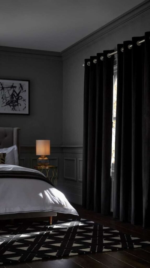 Black and Grey Bedroom Layered Curtains