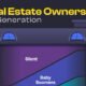 A 100% stacked area chart showing real estate ownership by generation over time with the percentage values replaced with question marks.