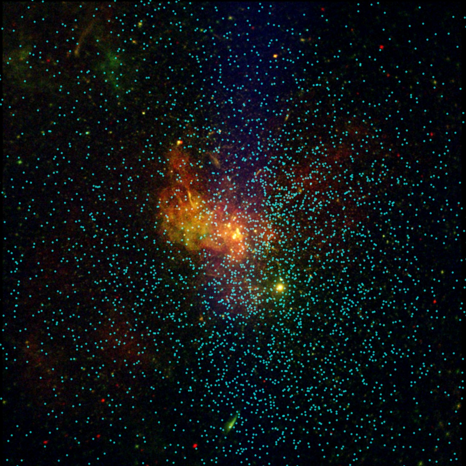 This image is the sum of 86 observations added together, representing over three million seconds of Chandra observing time. It spans just about 60 light-years across, which is a veritable pinprick on the entire sky. The underlying image contains lower-, medium-, and higher-energy X-rays in red, green, and blue respectively. The annotations on the image show where Chandra has detected over 3,300 individual sources in this field of view over a 22-year timeframe.