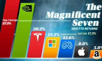Bar chart showing the performance of the magnificent seven stocks in 2025.