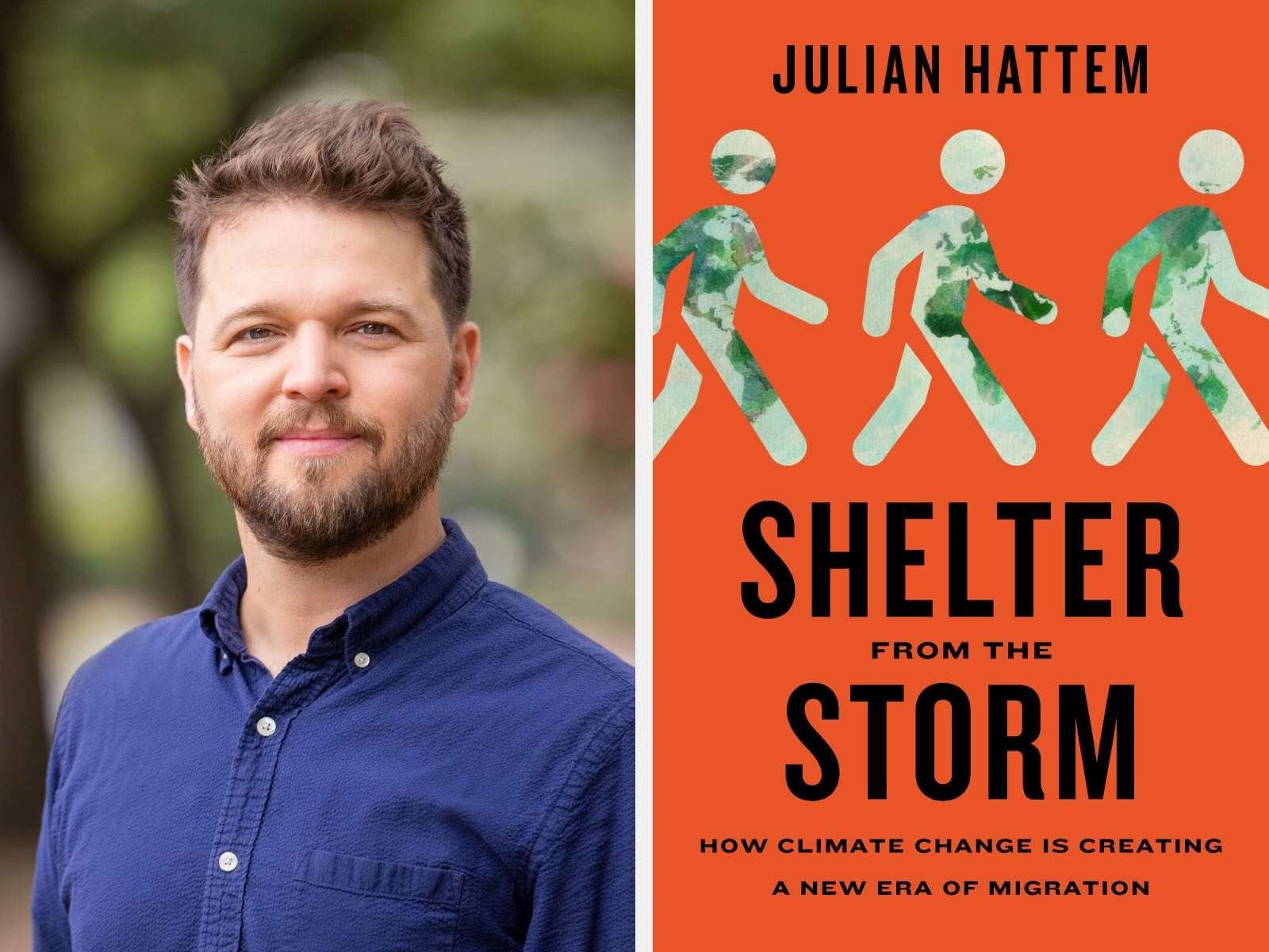 Side-by-side photos show a headshot of author Julian Hattem next to the cover of his book, Shelter From The Storm.