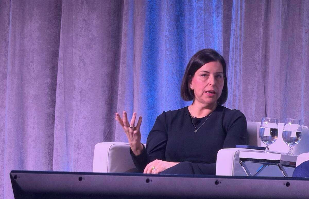 Andrea van Vugt talked about Canadian politics and trade with the United States at the Dairy Farmers of Ontario 2026 annual meeting. Photo: John Greig