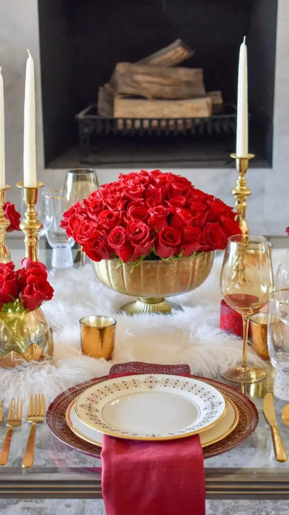 Valentine’s Rustic Table Decor Gold and Red 