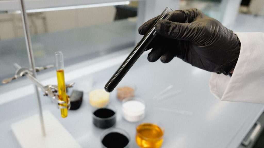 Reclaimed carbon black (rCB) in a test tube.