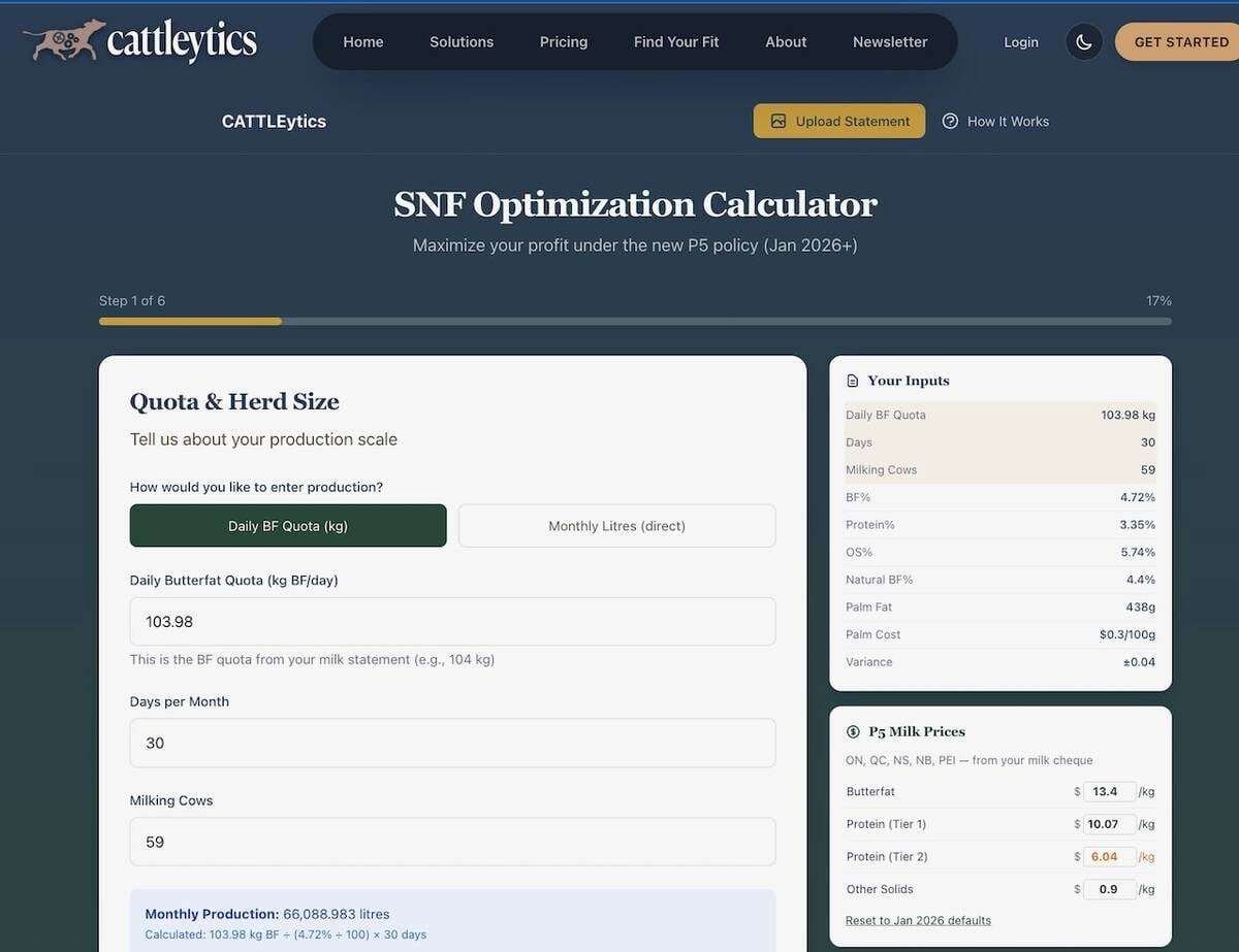 The calculator created by Cattleytics helps dairy farmers in eastern Canada figure out how to manage milk pricing changes.