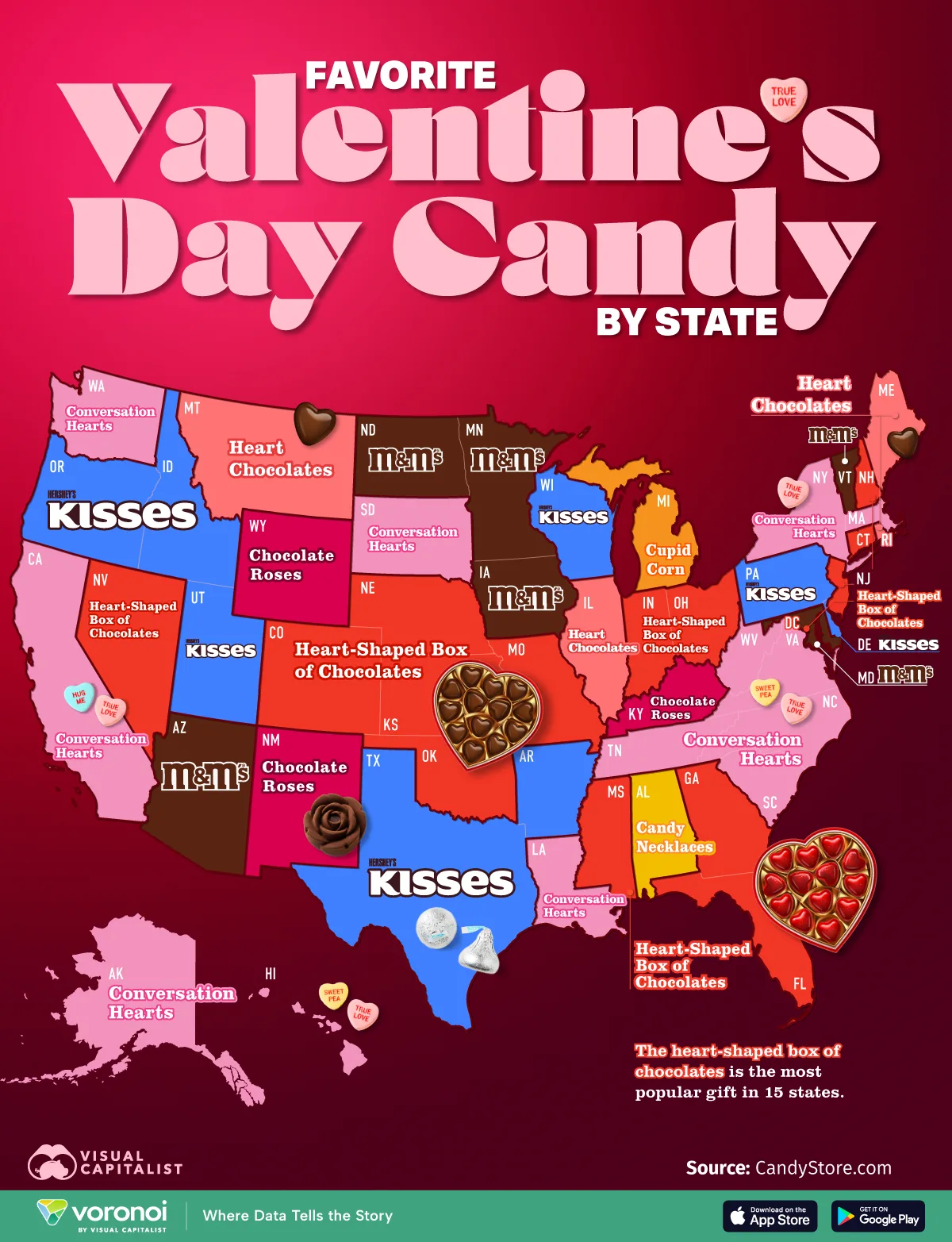 U.S. map of favorite valentine's day candy by state