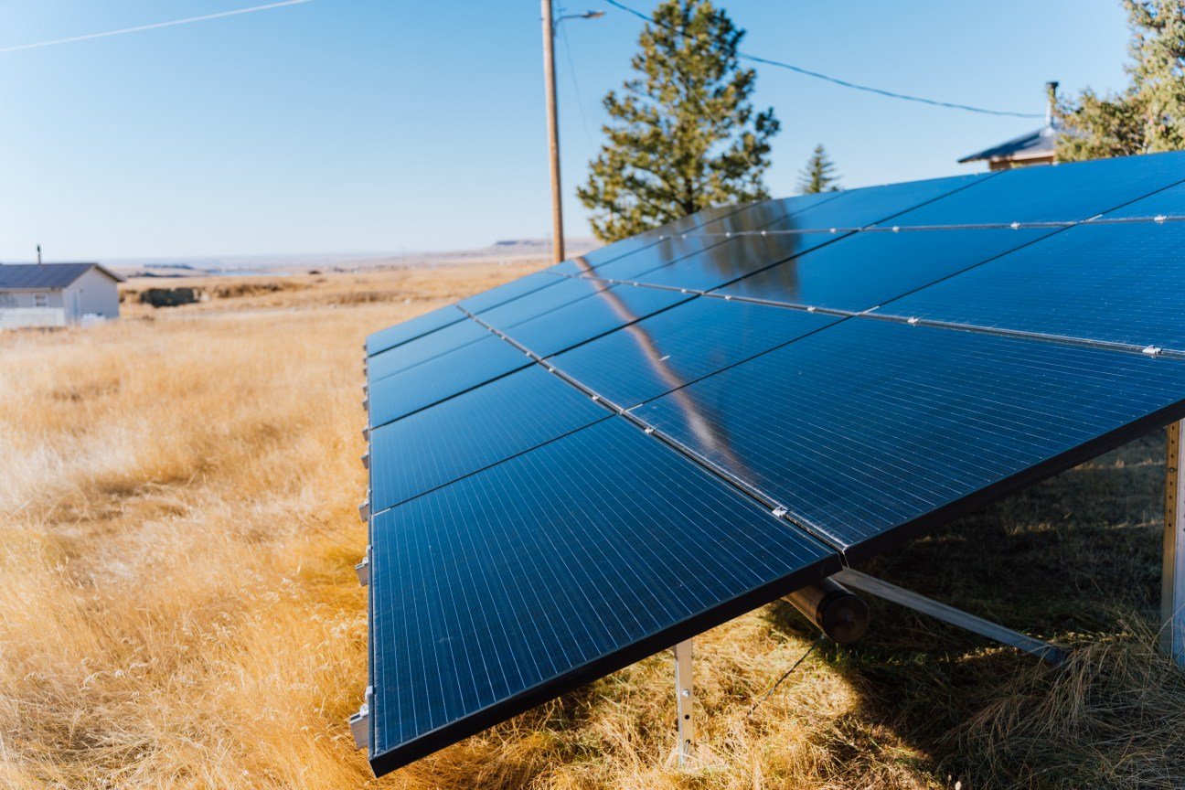 A close-up of a solar panel on the plains