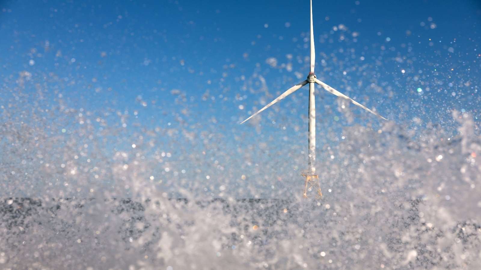 A wind turbine generates electricity at the Block Island Wind Farm, the first commercial wind farm in the United States.