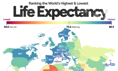 cropped map of life expectancy by country