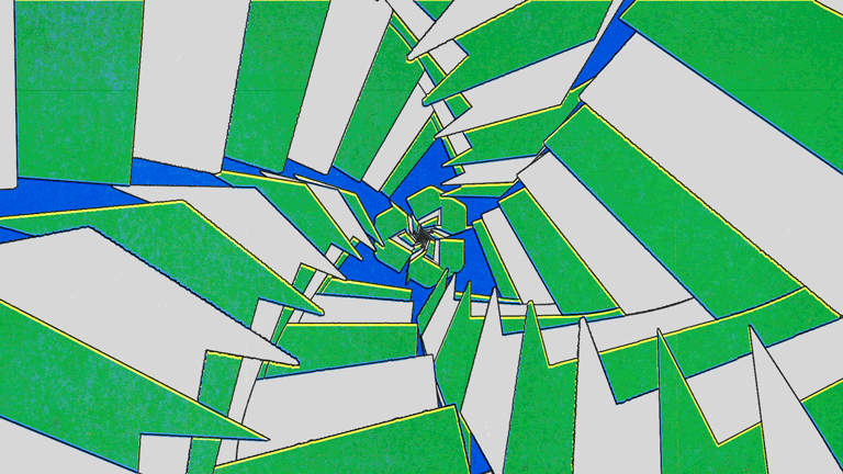 Animation of an infinite zoom through layers of recycling symbols