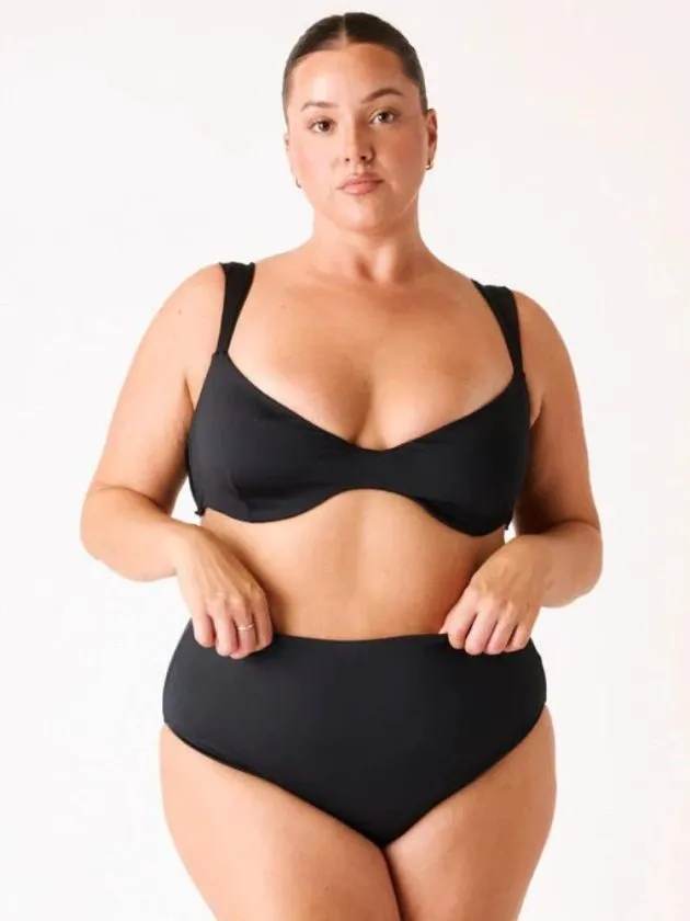 Black bikini made from recycled fabric