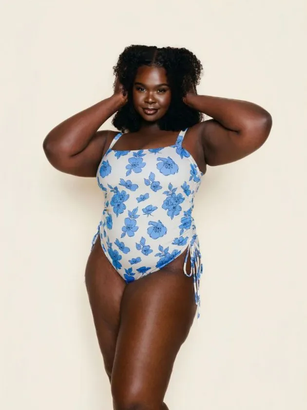 White and blue floral one piece