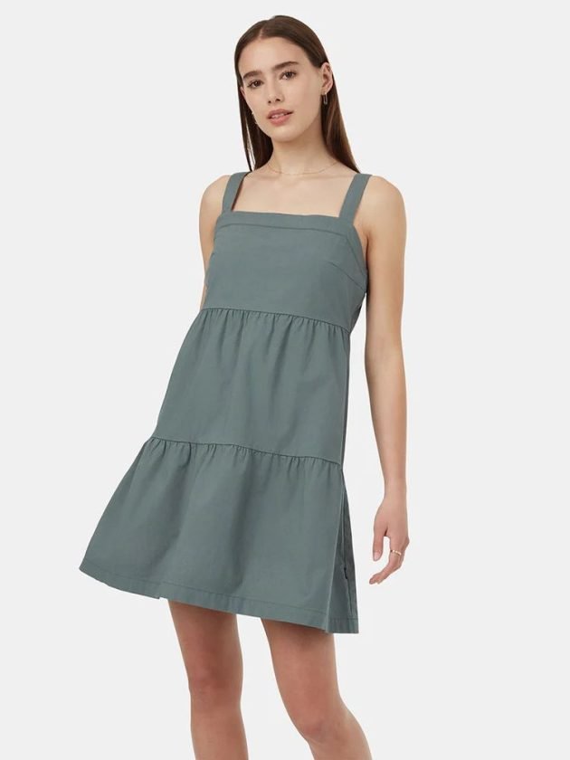 Teal cotton tiered mini dress