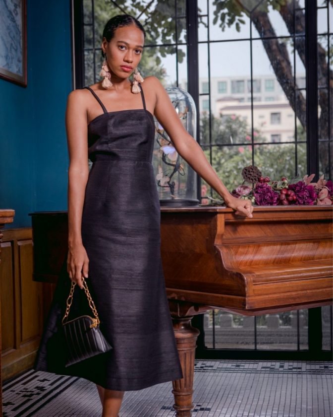 sleek black midi dress