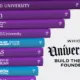 Part of a bar chart styled as a stack of books showing the universities where the most alumni become entrepreneurs.