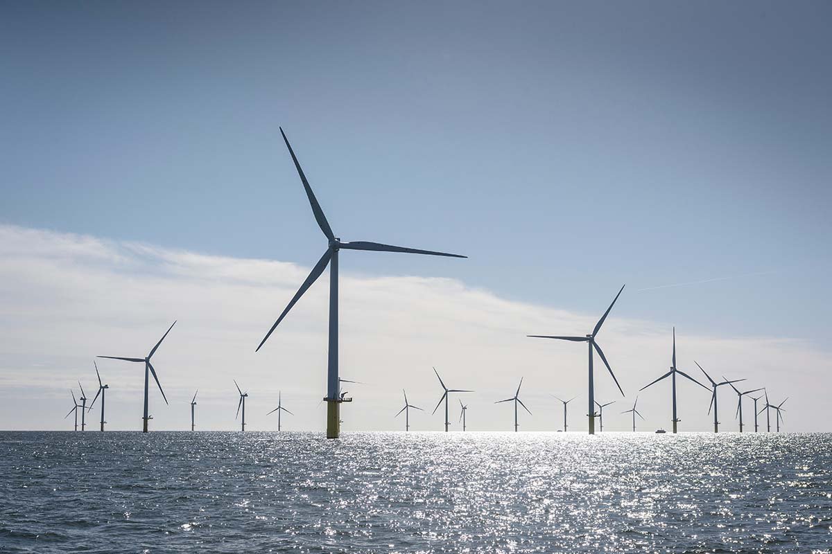 Offshore wind turbines in the sea