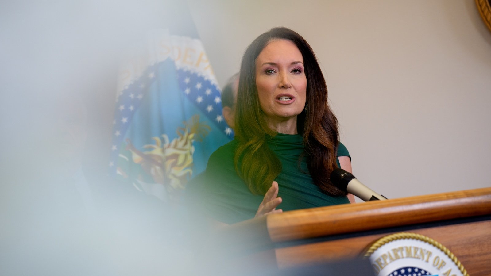 U.S. Agriculture Secretary Brooke Rollins speaks at podium