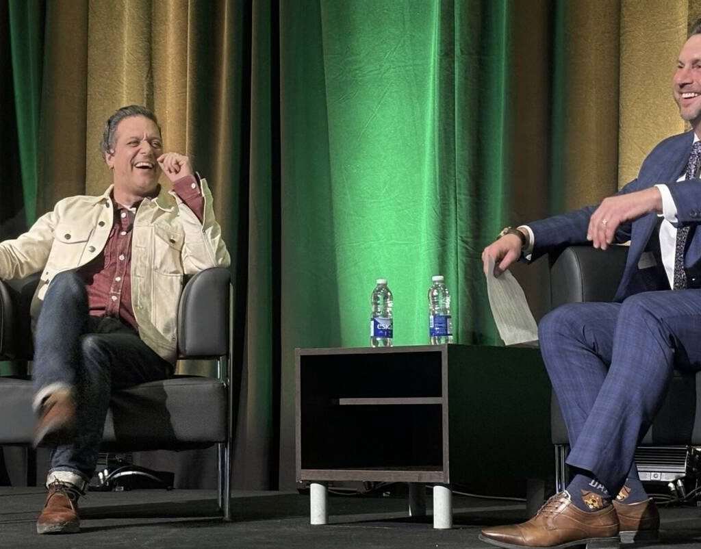 Canadian media personality George Stroumboulopoulous and Grain Farmers of Ontario vice president, strategic development Paul Hoekstra talk farming, politics and music at the GFO March Classic. 