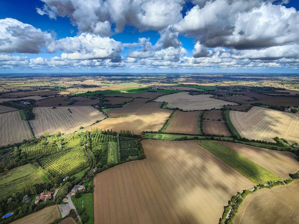 Aerial view of British countryside