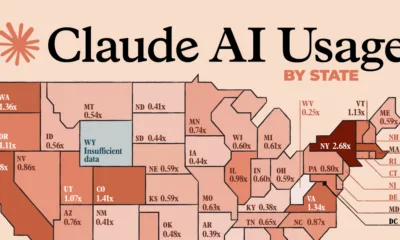 A map of the US charting Claude (chatbot) use by state.