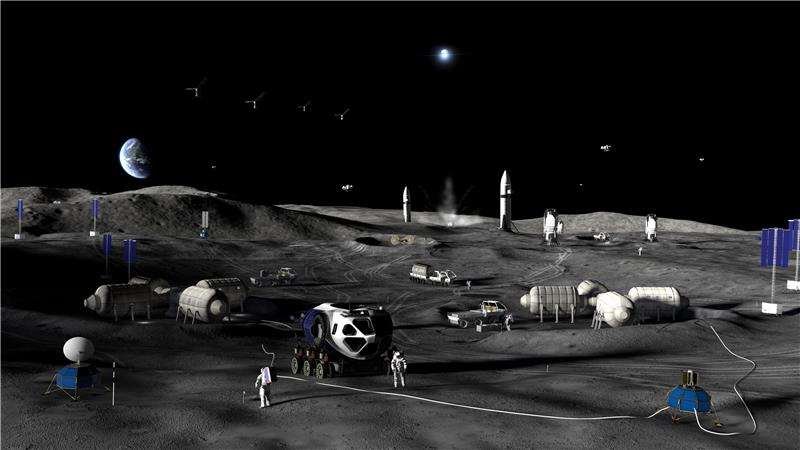 Concepto artístico de la fase 3 de la base lunar de la NASA.