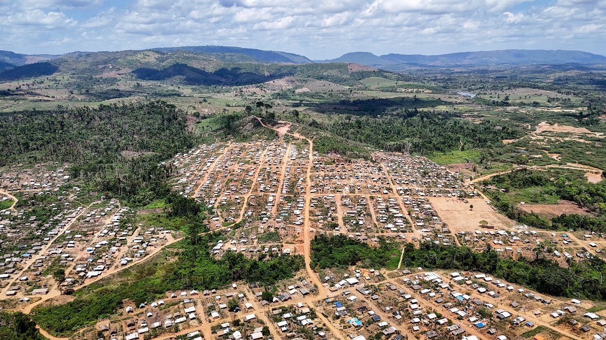 A view of a town with dirt roads from above