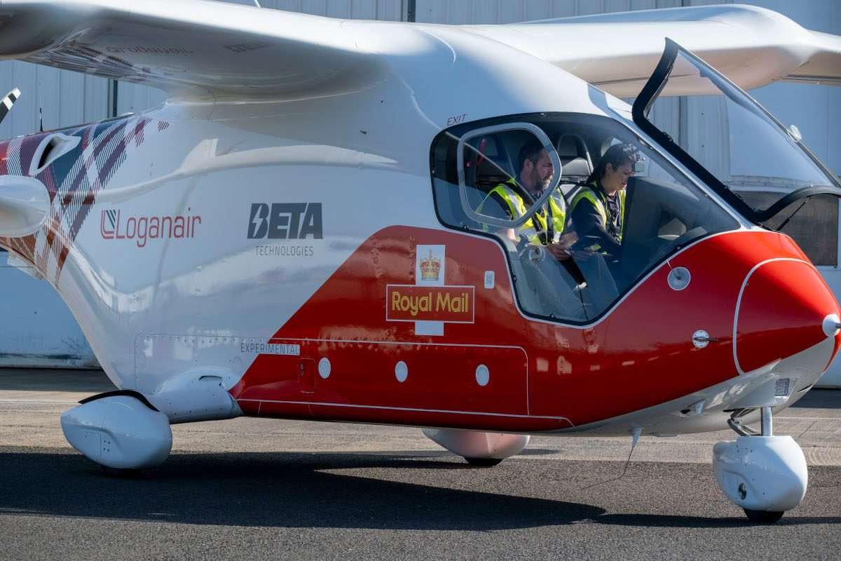 Close up of light aircraft with Royal Mail colouring