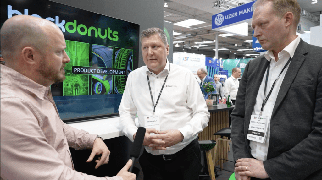 Screenshot from a video of Black Donuts staff demonstrating various technologies at Tire Technology Expo 2026.