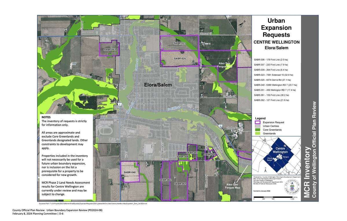 The Wellington County Official Plan highlights several areas outside of Elora-Salem slated for urban expansion. Photo: Township of Centre Wellington