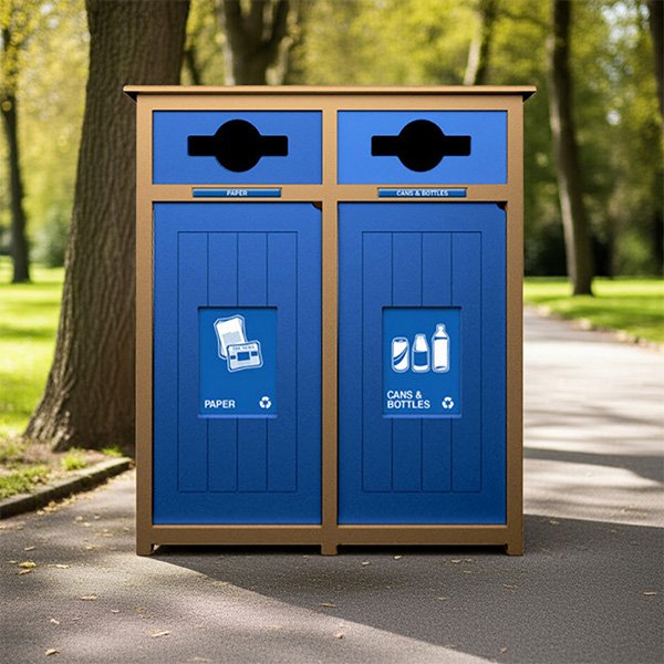 A recycling bin in a park