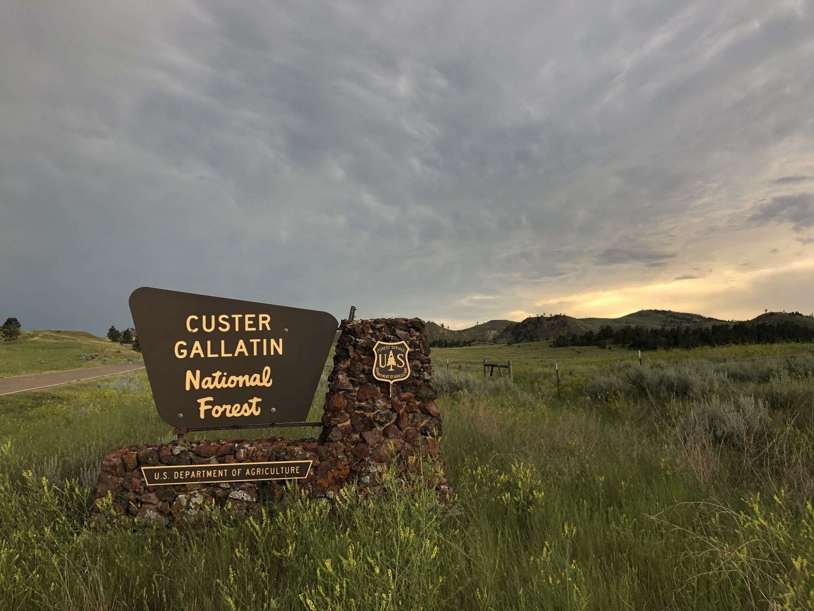 A sign that says Custer Gallatin National Forest in a field