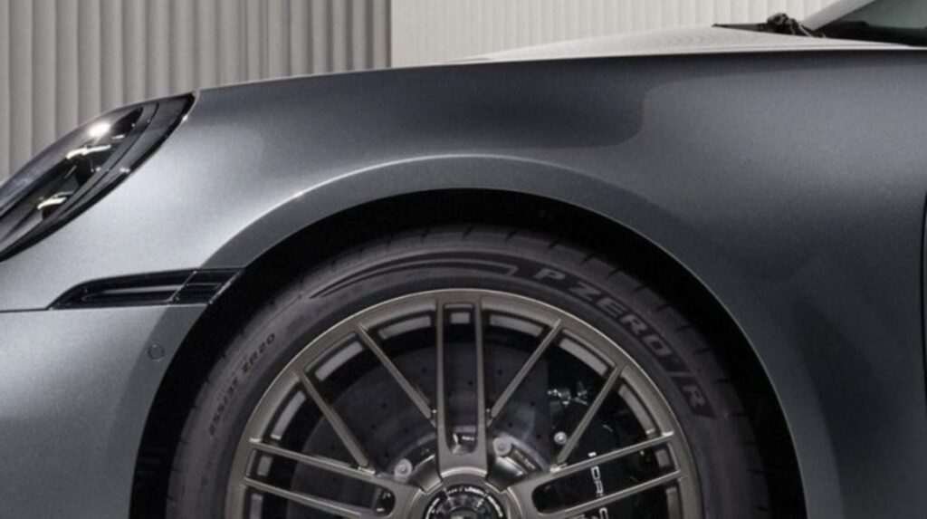 The Pirelli P Zero R fitted to a dark grey Porsche 911 Turbo S.