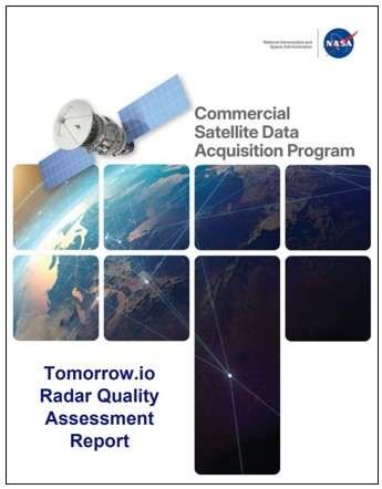 The cover of the NASA CSDA Tomorrow.io Radar quality Assessment Report
