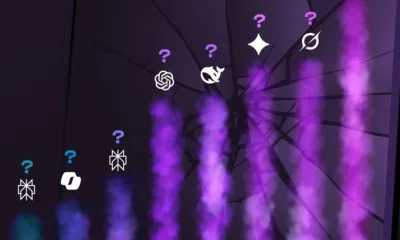 Part of a bar chart showing AI hallucination rates by model showing only logos with the values obscured by question marks.