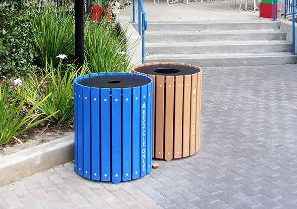 a set of outdoor bins
