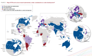 Map of ETSs and carbon taxes