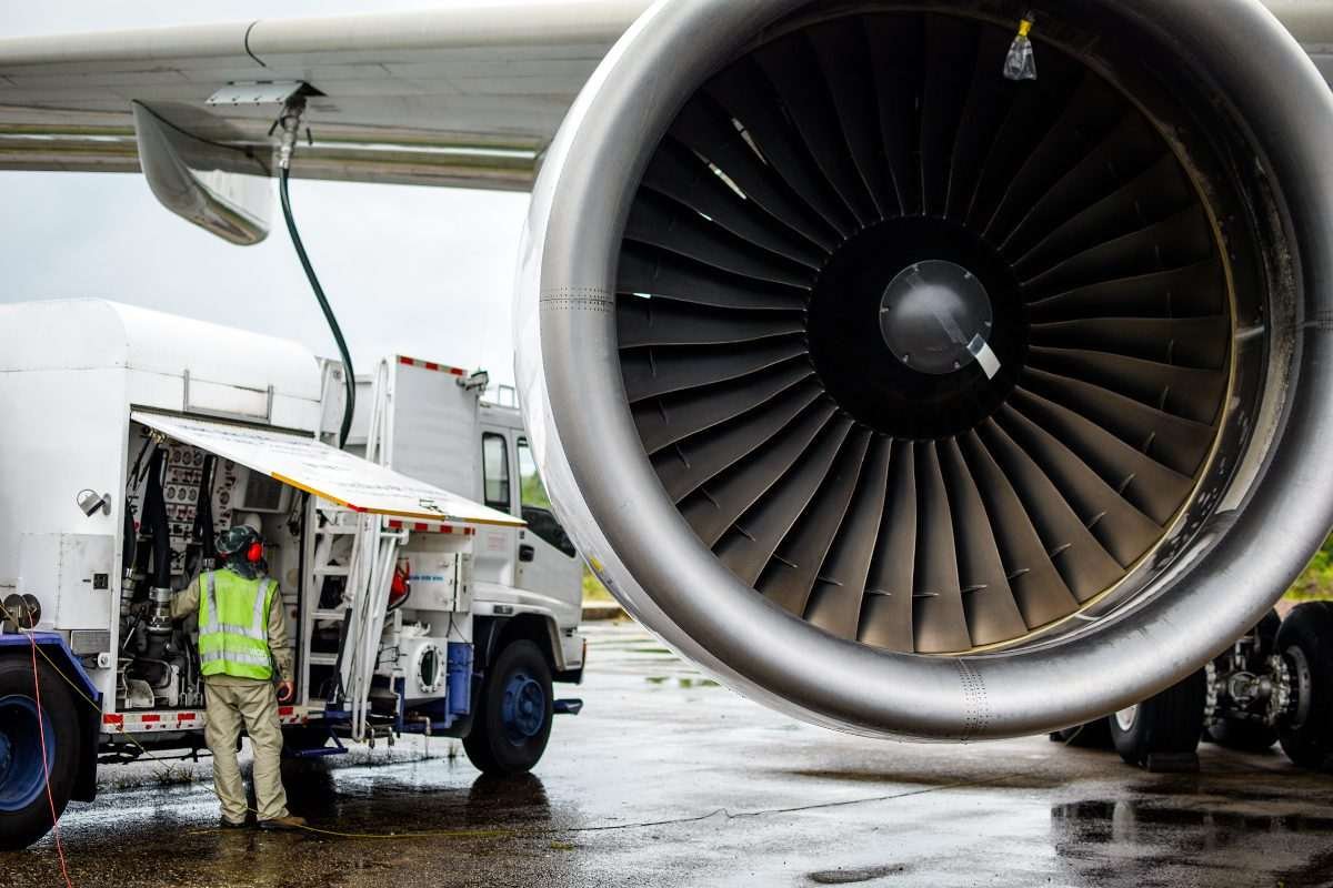 Jet aircraft refueling on ground