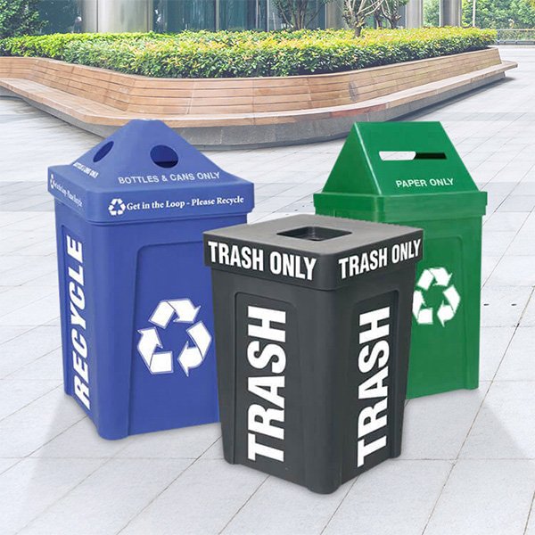 an outdoor recycling bin