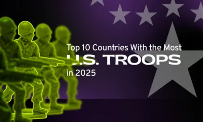 Preview of visual showing top 10 countries by U.S. troop presence around the world, using data from the Department of Justice.