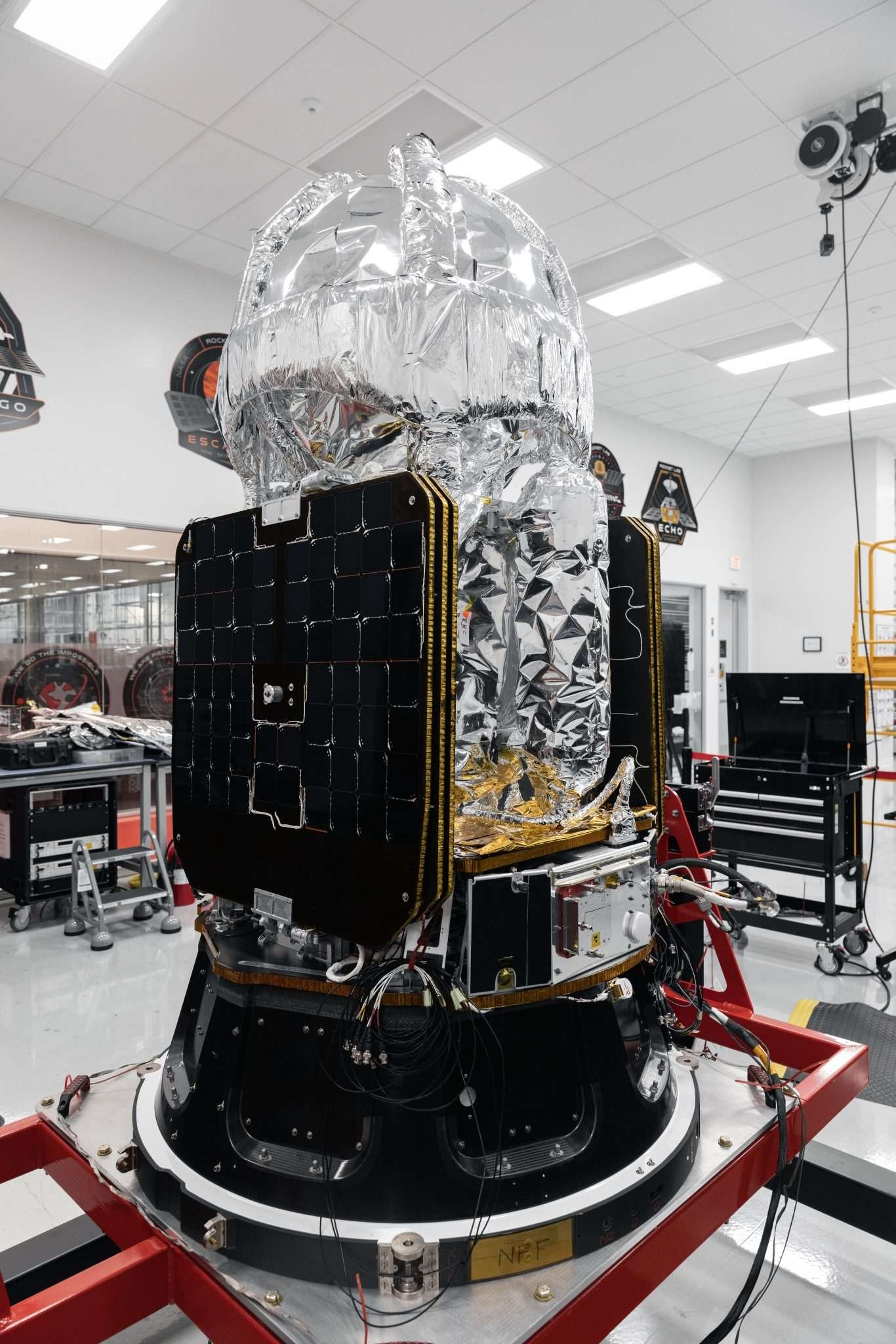 The LOXSAT payload is displayed inside Rocket Lab’s Spacecraft Production Complex in Long Beach, California.