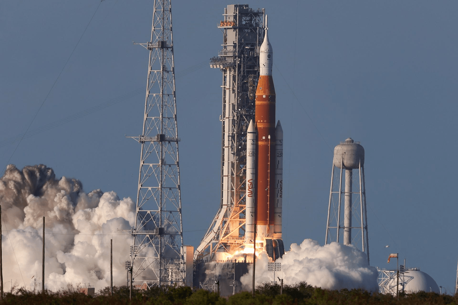 A view of NASA’s Orion spacecraft aboard the SLS (Space Launch System) rocket on April 1 during the launch of the Artemis II test flight.