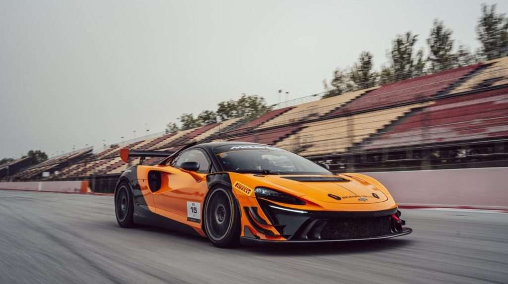 An orange McLaren Trophy racecar.