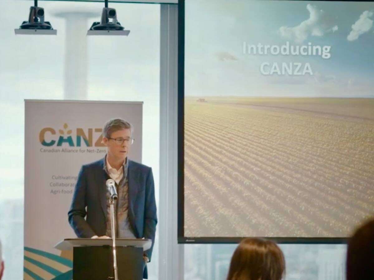 Loblaw chairman Galen Weston speaks at the launch of CANZA in 2023. Loblaw is one of the organization’s founding corporate partners including Maple Leaf Foods, McCain Foods, Nutrien and RBC. Photo: CANZA video screengrab via YouTube