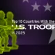 Preview of visual showing top 10 countries by U.S. troop presence around the world, using data from the Department of Justice.